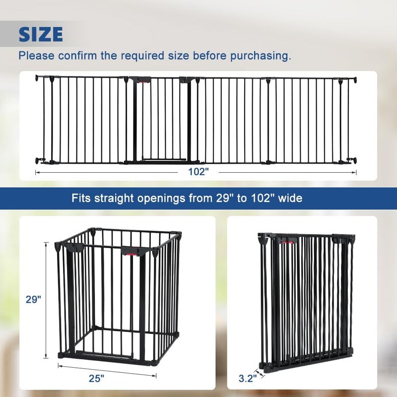 AGESISI Freestanding Dog Gates with Door Walk Through Extra Wide Doggy Door 100 W x 29 H Pet Gate Safty 4 Panels Dog Fence for Stairs Doorways - Image 3