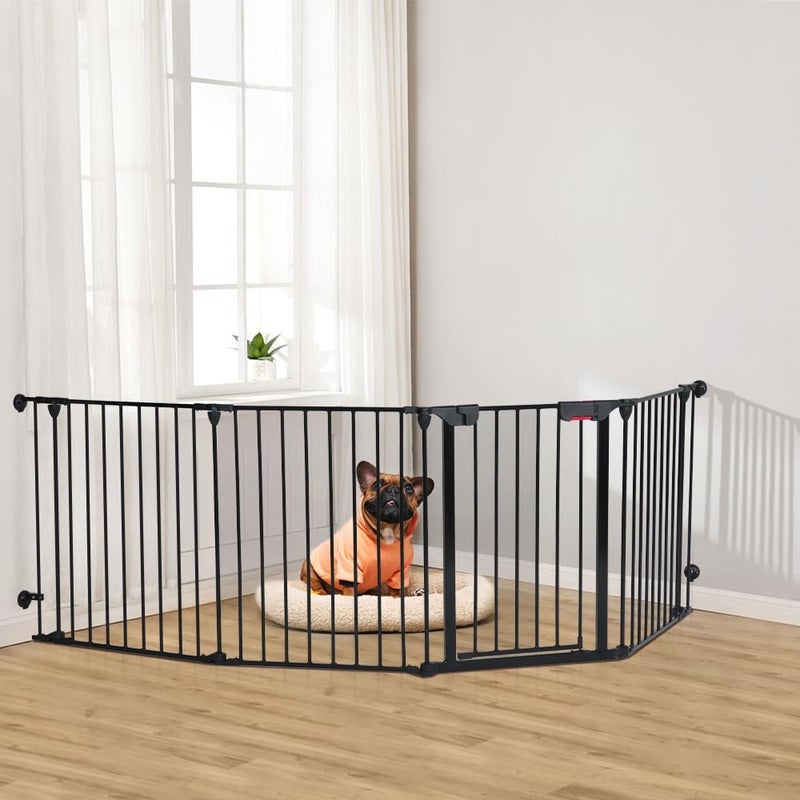 AGESISI Freestanding Dog Gates with Door Walk Through Extra Wide Doggy Door 100 W x 29 H Pet Gate Safty 4 Panels Dog Fence for Stairs Doorways - Image 2