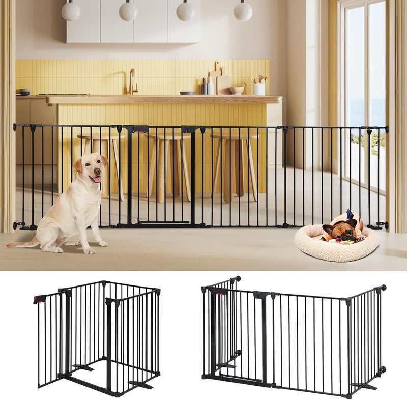 AGESISI Freestanding Dog Gates with Door Walk Through Extra Wide Doggy Door 100 W x 29 H Pet Gate Safty 4 Panels Dog Fence for Stairs Doorways - Image 1