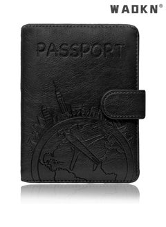 WAOKN Elegant Women's RFID Anti-Theft Passport Holder with Powerful Magnetic Closure, Multi-functional Compartments and High-Quality Leather Travel Document Cover(Black)  - Image 1