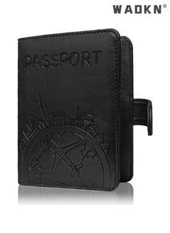 WAOKN Elegant Women's RFID Anti-Theft Passport Holder with Powerful Magnetic Closure, Multi-functional Compartments and High-Quality Leather Travel Document Cover(Black)  - Image 2
