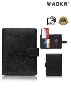 WAOKN Elegant Women's RFID Anti-Theft Passport Holder with Powerful Magnetic Closure, Multi-functional Compartments and High-Quality Leather Travel Document Cover(Black)  - Image 5