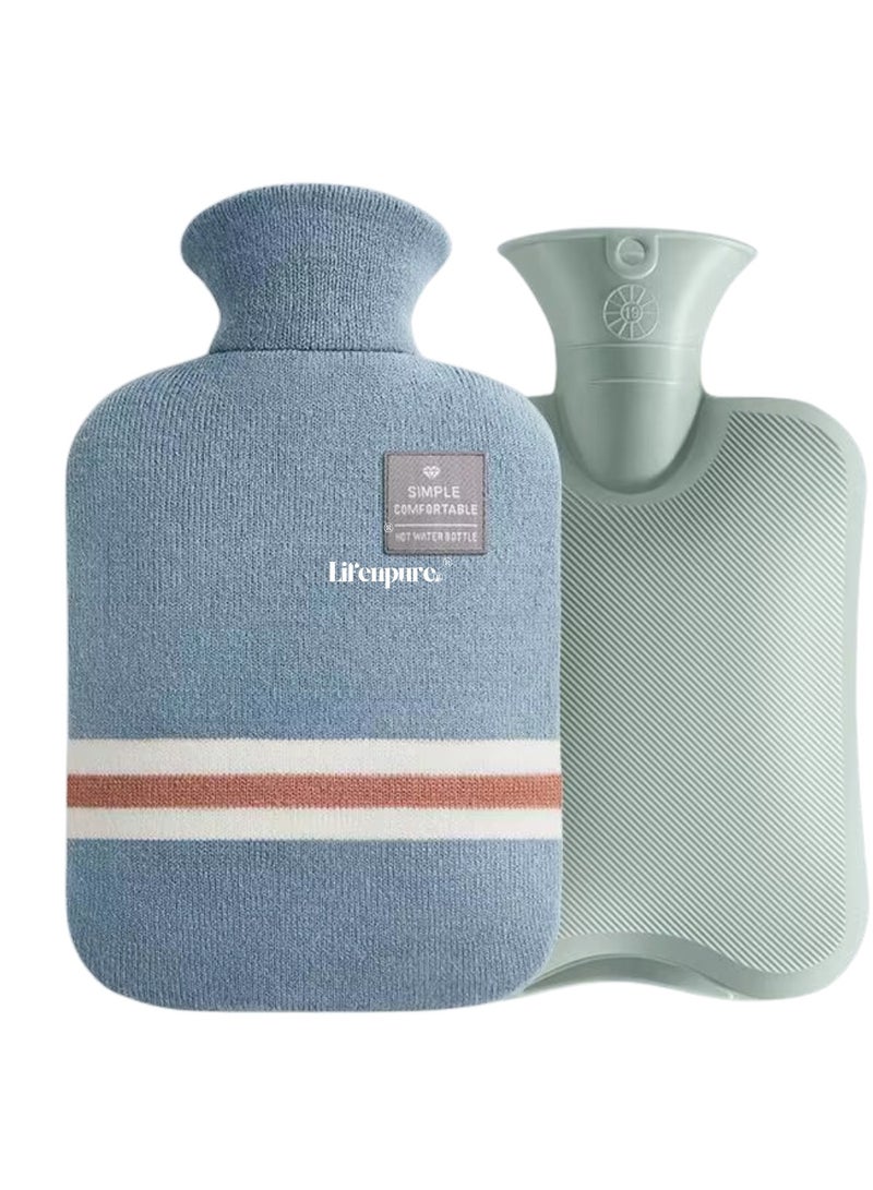 Lifenpure™ Hot Water Bag 2 Liter with Knit Cover Blue - Image 1