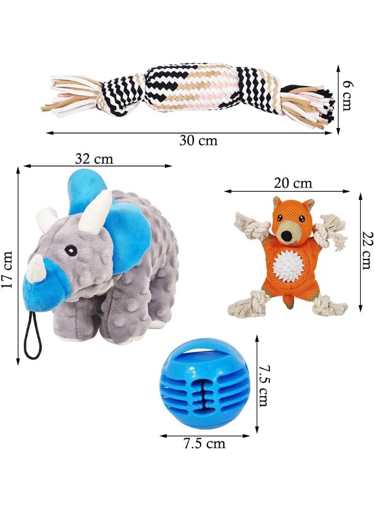 NNC PETS Pet toy sets for teething small dogs, Squeaky Plush Toys, Combo set with Dog Rope Toy, 100% Natural Cotton, Suitable for small to medium dogs, Puppy Toys set for Interactive, Playing & Training, 4pcs - Image 2
