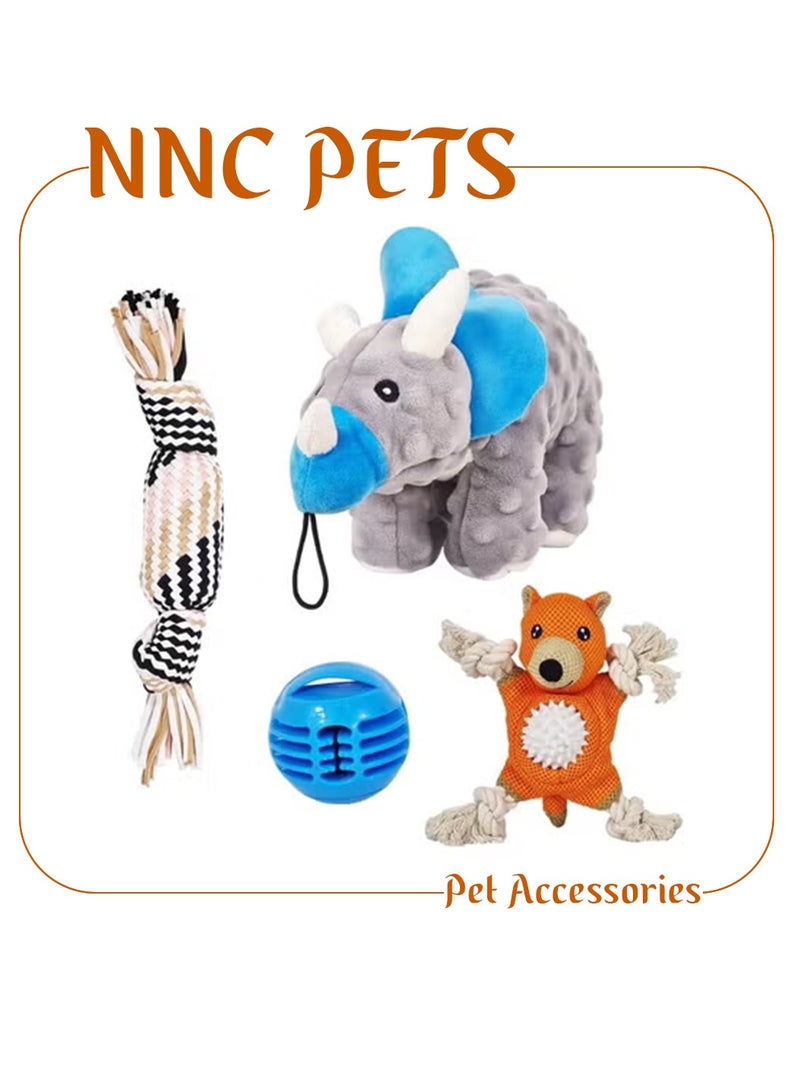 NNC PETS Pet toy sets for teething small dogs, Squeaky Plush Toys, Combo set with Dog Rope Toy, 100% Natural Cotton, Suitable for small to medium dogs, Puppy Toys set for Interactive, Playing & Training, 4pcs - Image 1