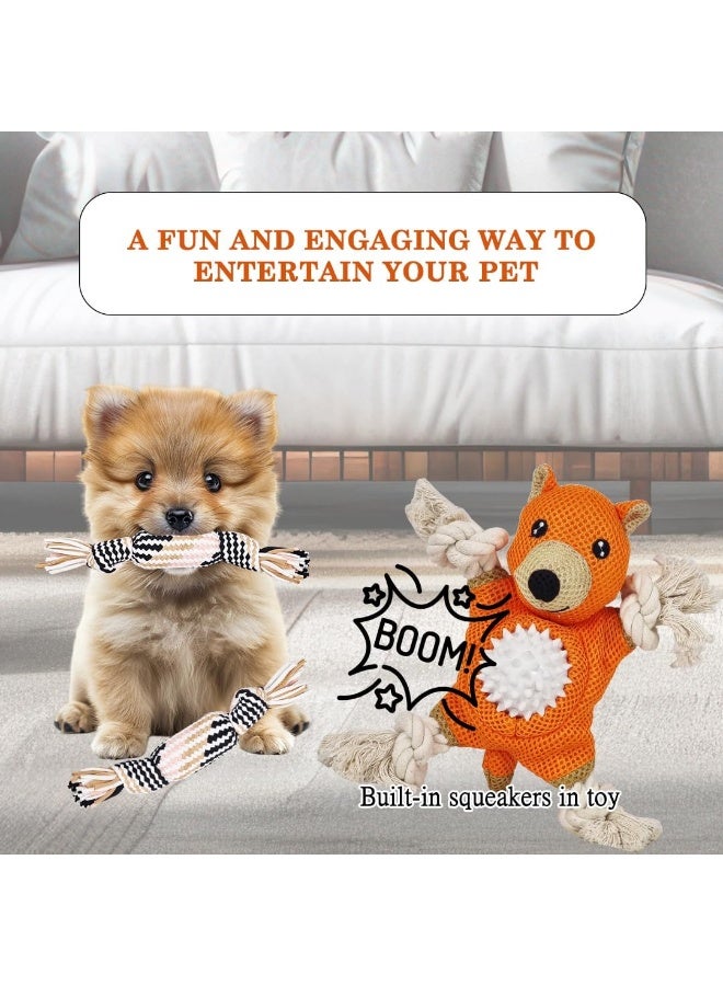 NNC PETS Pet toy sets for teething small dogs, Squeaky Plush Toys, Combo set with Dog Rope Toy, 100% Natural Cotton, Suitable for small to medium dogs, Puppy Toys set for Interactive, Playing & Training, 4pcs - Image 4