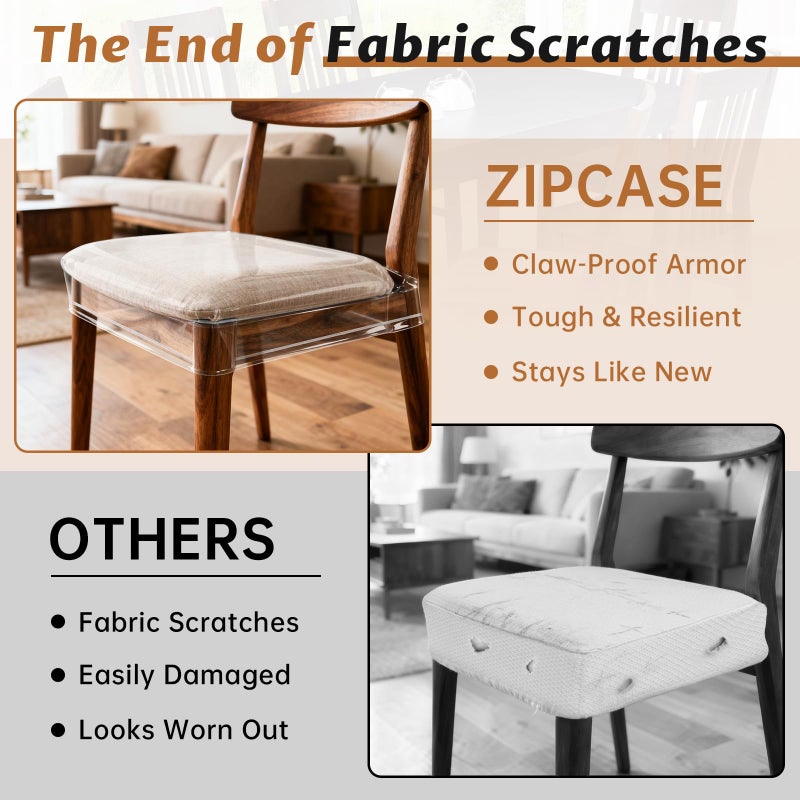 Zipcase 4 Pack Stain, Water and Kitty Scratch Resistant Clear Dining Chair Covers/Slipcovers Chair Protector Waterproof PVC Material, 17â€D x 18â€W x 4â€H with Adjustable Belt Strap, Set of 4 - Image 3