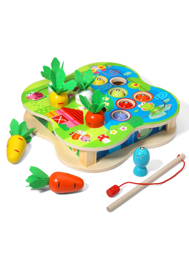 Children's Wooden Magnetic Fishing Toy Baby's Piece And Insert Early Education Educational Puzzle Catch Insect Catch Insect Catch Radish Parent-Child Interaction-Color:MWZ Fishing Pull Radish - Image 1