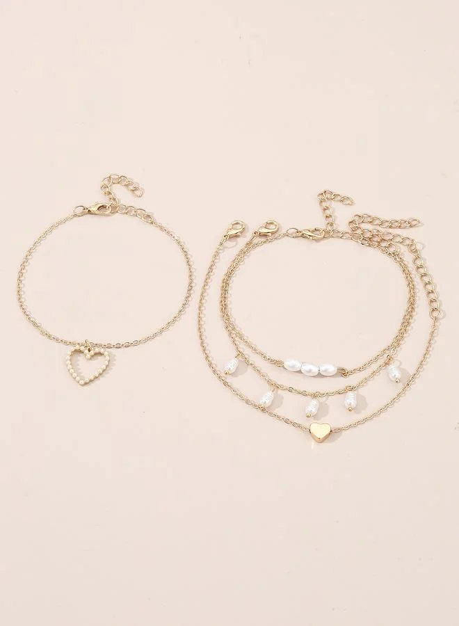 Take Two  Set of 4 - Heart and Pearl Charms Anklet for Women | Best Price UAE