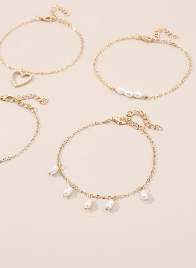 Take Two  Set of 4 - Heart and Pearl Charms Anklet for Women | Best Price UAE