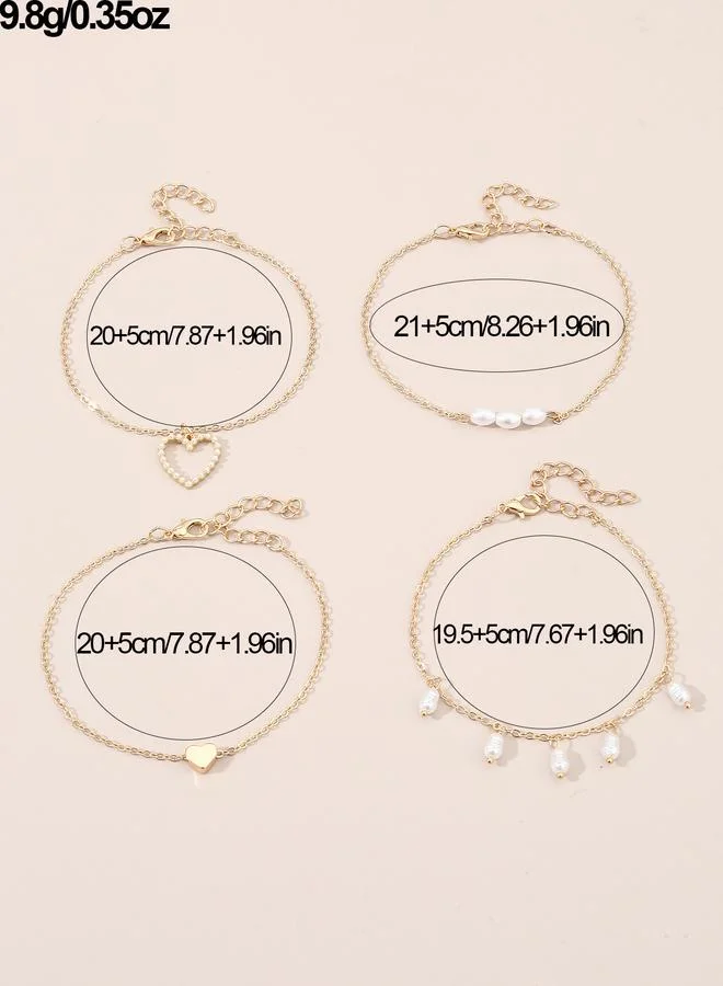 Take Two  Set of 4 - Heart and Pearl Charms Anklet for Women | Best Price UAE