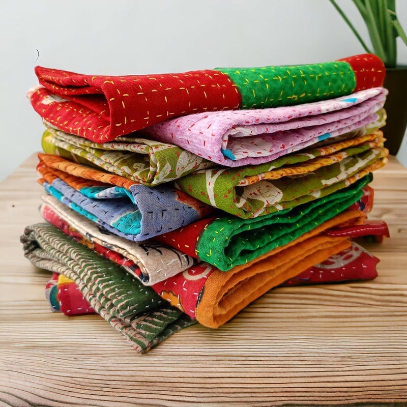 TEXTILLHUB Kantha Napkin 10 Mix Color Floral Pattern 16 Square Set of 10 100 Cotton PreWashed Handmade - Image 1