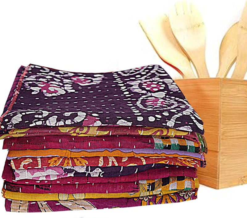 TEXTILLHUB Kantha Napkin 10 Mix Color Floral Pattern 16 Square Set of 10 100 Cotton PreWashed Handmade - Image 2