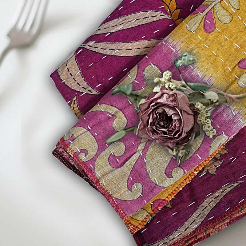 TEXTILLHUB Kantha Napkin 10 Mix Color Floral Pattern 16 Square Set of 10 100 Cotton PreWashed Handmade - Image 4