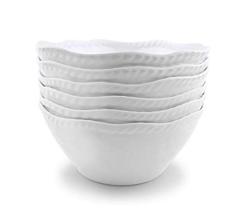 KX-WARE Melamine Cereal Bowls Set - 28 oz/6 inch 100% Melamine Soup/Salad Bowls | set of 6, White | Break-resistant and Dishwasher Safe, BPA Free - Image 1