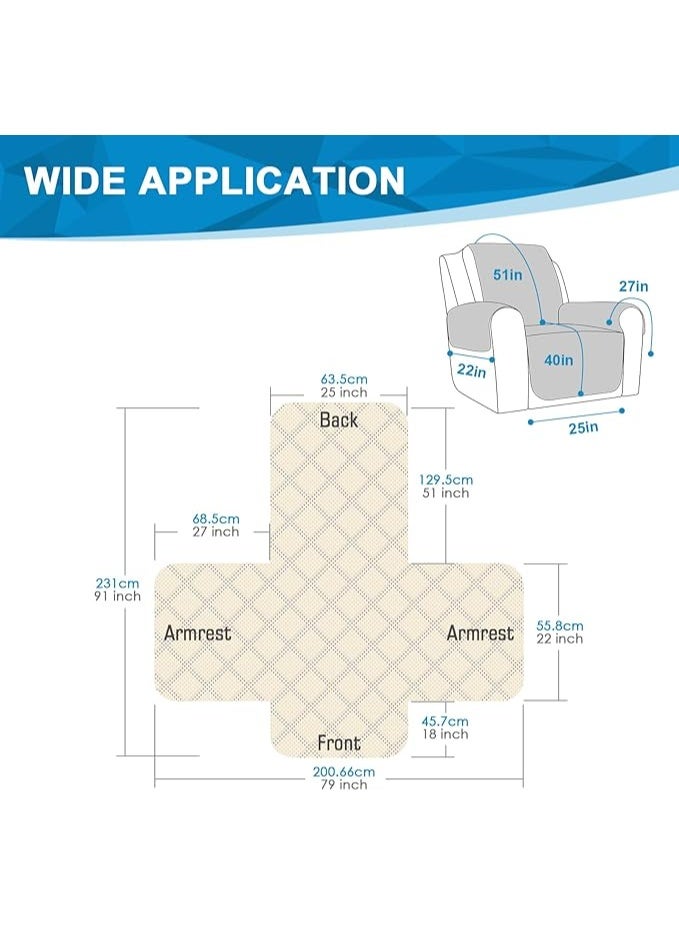 Recliner Sofa Covers, Sofa Cover Waterproof Protector, Chair Covers For Armchairs With Side Pocket(1 Seater,Light Khaki) - Image 2