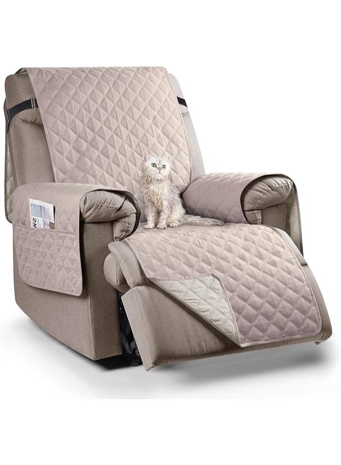 Recliner Sofa Covers, Sofa Cover Waterproof Protector, Chair Covers For Armchairs With Side Pocket(1 Seater,Light Khaki) - Image 1