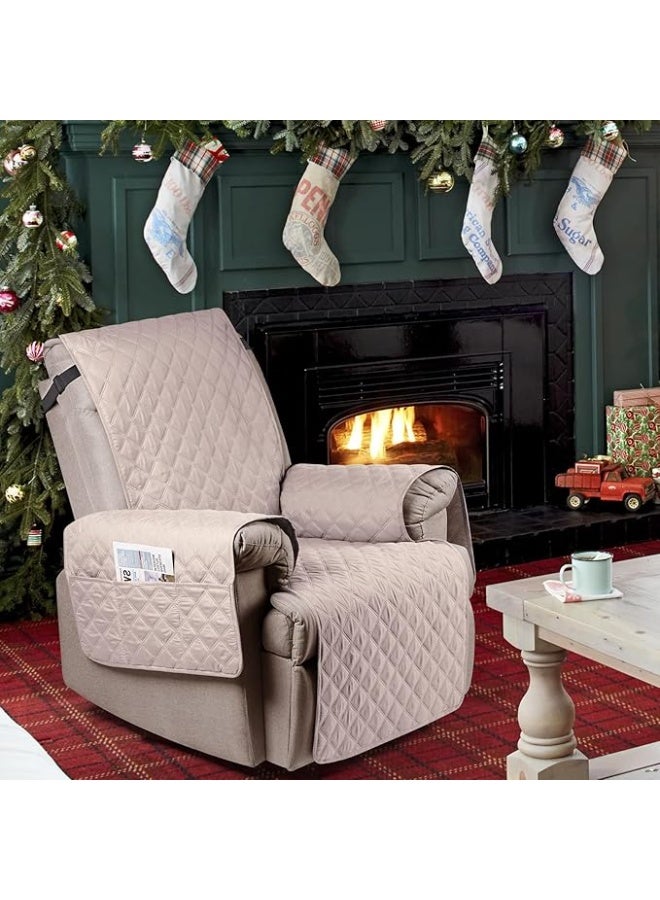 Recliner Sofa Covers, Sofa Cover Waterproof Protector, Chair Covers For Armchairs With Side Pocket(1 Seater,Light Khaki) - Image 3