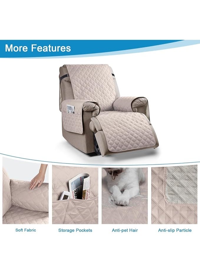 Recliner Sofa Covers, Sofa Cover Waterproof Protector, Chair Covers For Armchairs With Side Pocket(1 Seater,Light Khaki) - Image 5