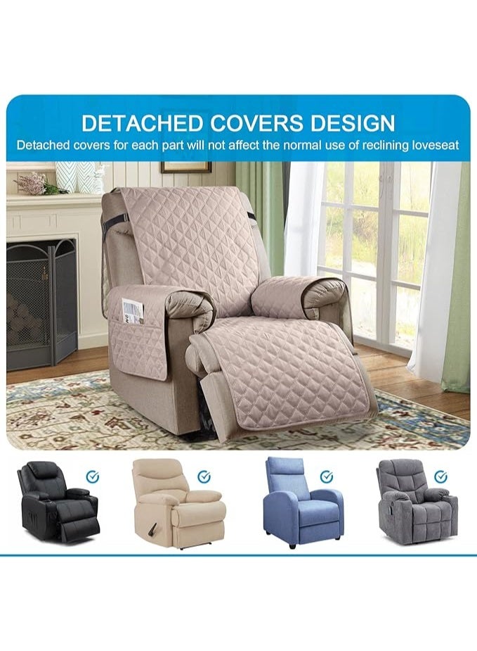 Recliner Sofa Covers, Sofa Cover Waterproof Protector, Chair Covers For Armchairs With Side Pocket(1 Seater,Light Khaki) - Image 4