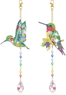 EEEKit DIY Diamond Painting Suncatcher, 2 Pieces Hummingbird 5D DIY Point Drill Diamond Painting Wind Chime, Double - Image 1
