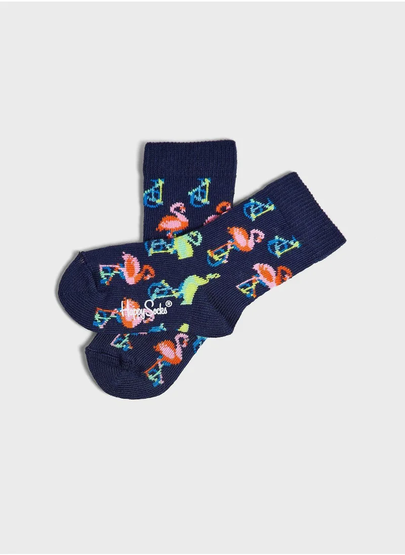 Happy Socks Kids 2 Pack Flamingo Crew Socks