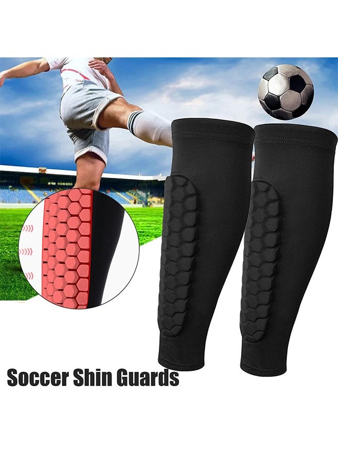 Generic 1 Pair Soccer Shin Guards, Football Shin Guard Socks Sleeves with Foam, Calf Compression Sleeve Honeycomb Pads, Child Calf Protective Gear Soccer Equipment, Shin Pads for Kids Youth Adult, Black L  - Image 2