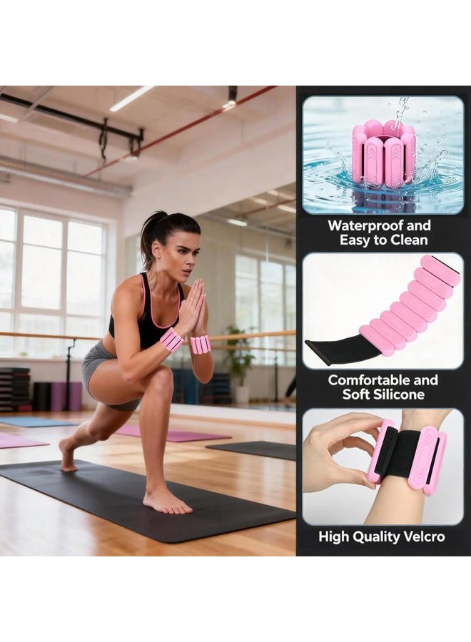 Smlper Ankle Weights Set of 2(1 lb/2 lb Each) – Premium Adjustable Wrist & Ankle Weights for Women Men, Strength Training Silicone Bracelets for Swimming, Running, Pilates, Yoga, Gym (Pink) - Image 3