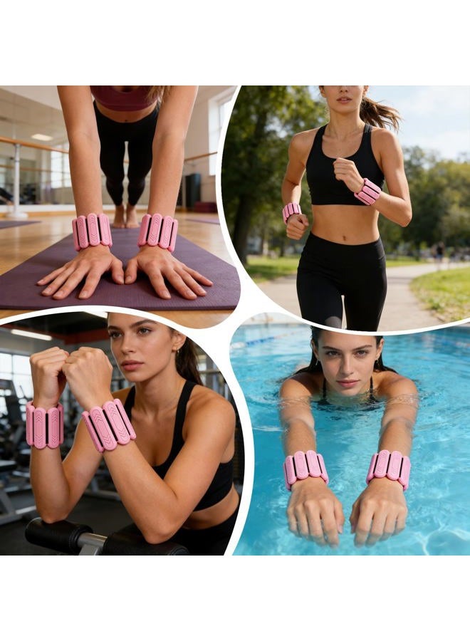 Smlper Ankle Weights Set of 2(1 lb/2 lb Each) – Premium Adjustable Wrist & Ankle Weights for Women Men, Strength Training Silicone Bracelets for Swimming, Running, Pilates, Yoga, Gym (Pink) - Image 2