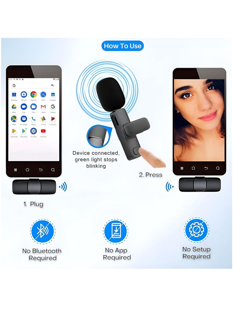 Houmt - Wireless Microphone for iPhone and Android Compatible with Samsung S24 and iPhone 15 Series Wireless Lavalier Microphone for Android USB C Microphone for Video Recording Vlogging 2 in 1 - Image 1
