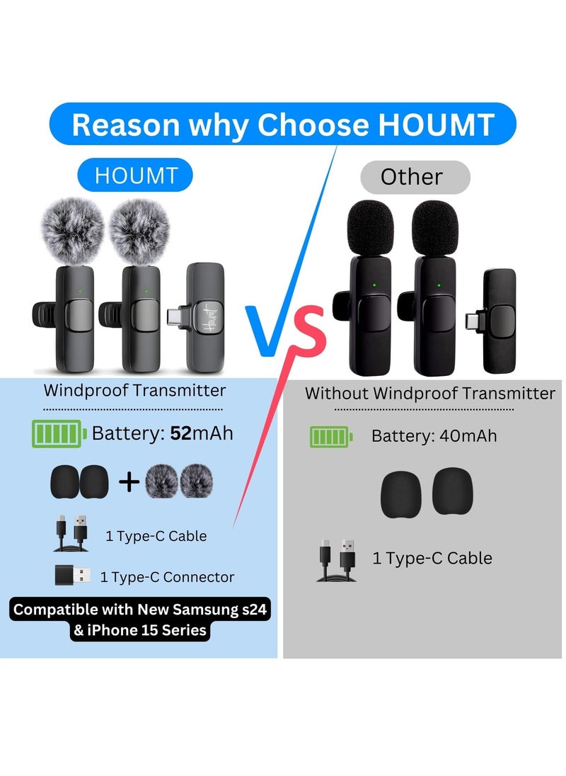 Houmt - Wireless Microphone for iPhone and Android Compatible with Samsung S24 and iPhone 15 Series Wireless Lavalier Microphone for Android USB C Microphone for Video Recording Vlogging 2 in 1 - Image 1