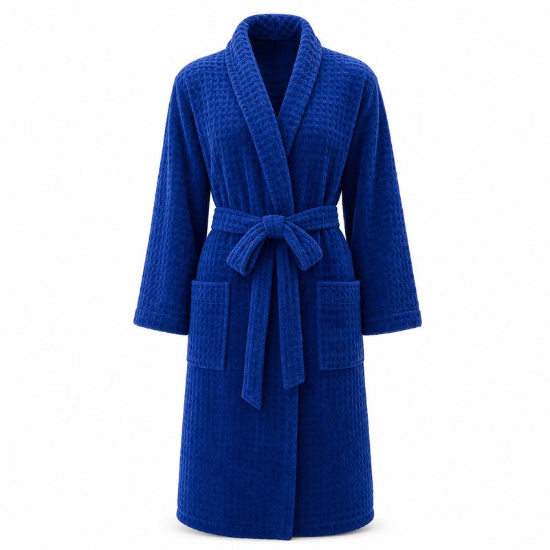 TM HOME Jacquard Unisex Bathrobe, 100% Natural Cotton, Soft and Comfortable, Premium Hotel Quality, Navy Blue - Image 1