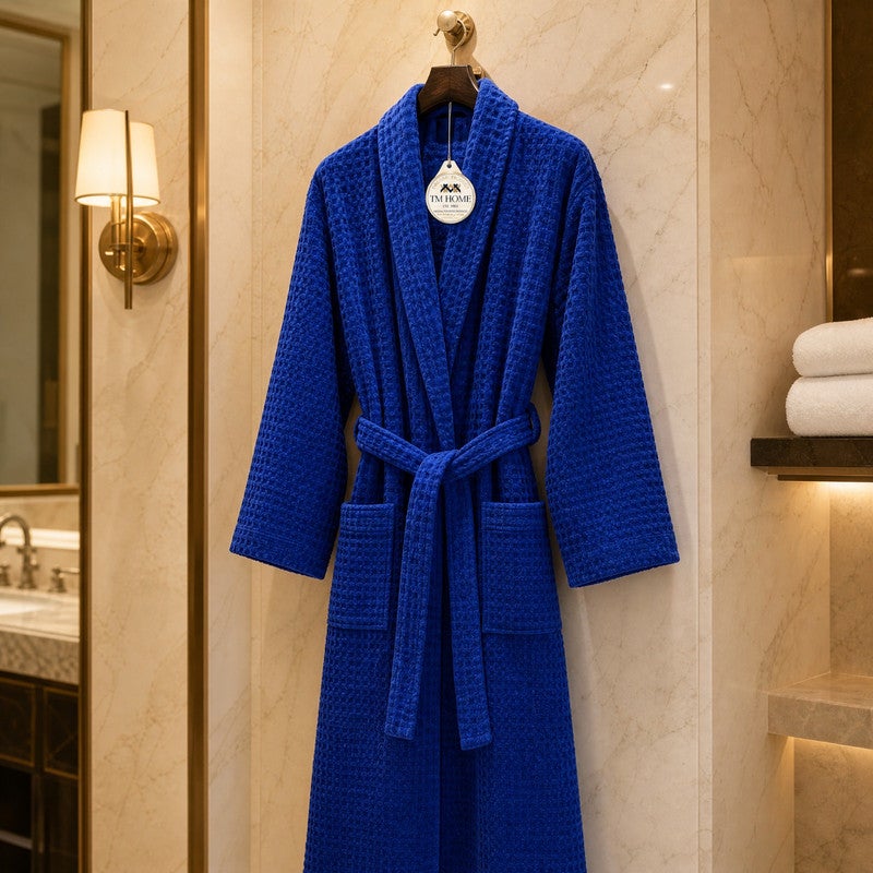 TM HOME Jacquard Unisex Bathrobe, 100% Natural Cotton, Soft and Comfortable, Premium Hotel Quality, Navy Blue - Image 5