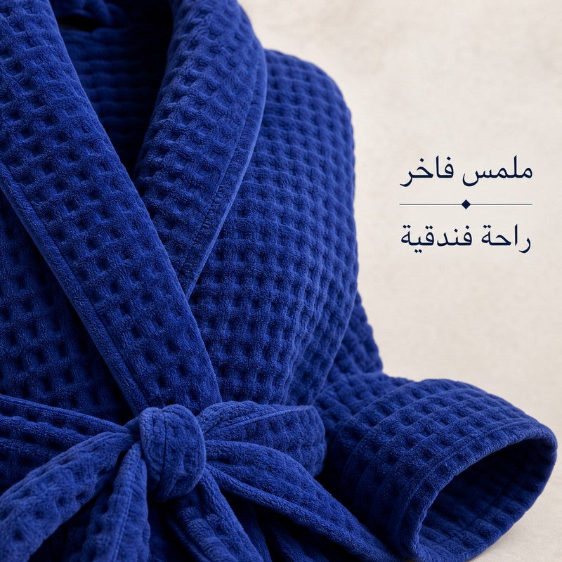 TM HOME Jacquard Unisex Bathrobe, 100% Natural Cotton, Soft and Comfortable, Premium Hotel Quality, Navy Blue - Image 4