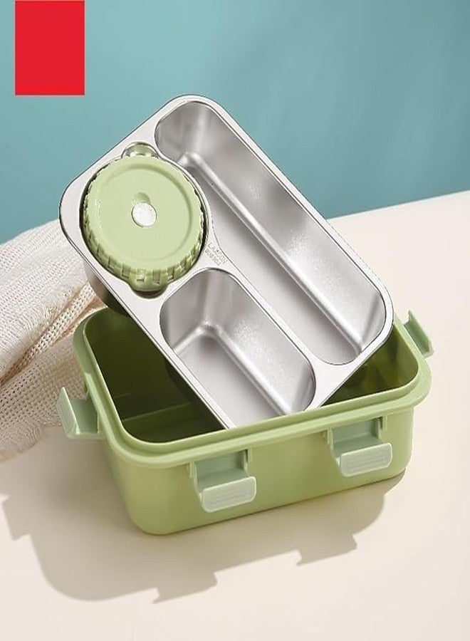 HELIMIX 3-Compartment Stainless Steel Lunch Box for Kids & Adults | Leakproof Bento Box with Lid & Container | BPA-Free, Microwave Safe Base, Portable Tiffin Box for Office, School, Picnic – Green - Image 4
