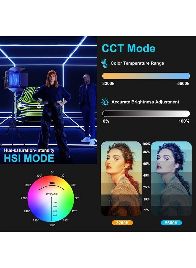 GVM Great Video Maker GVM 1300D RGB LED Video Light, 65W Video Lighting Kit with Bluetooth Control, 25000lux/0.5m, 2 Packs Led Panel Light for YouTube Studio, Video Shooting, Broadcasting, Conference, 8 Kinds Scene Modes 