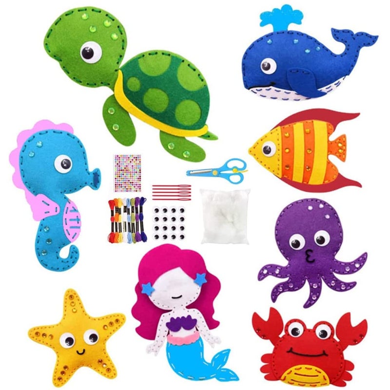 Set of 8 pieces of felt handicrafts for boys, craft and sewing set for girls and boys, felt sewing set for beginners for - Image 1