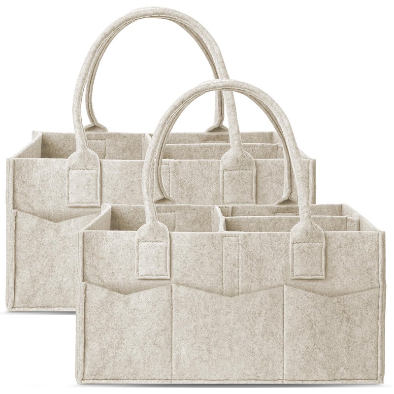 Cute Castle 2 Pack Diaper Caddy Organizer - Portable Baby Caddy Organizer with Handle, Nursery Storage Bin and Car Organizer for Girls, Boys - Baby Gift Basket - Oatmeal - Image 1