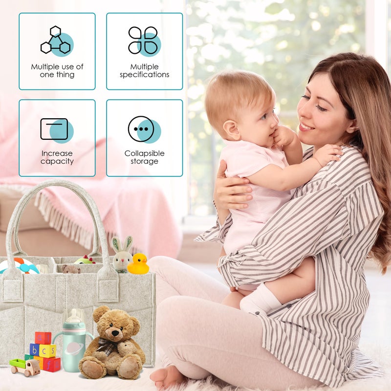 Cute Castle 2 Pack Diaper Caddy Organizer - Portable Baby Caddy Organizer with Handle, Nursery Storage Bin and Car Organizer for Girls, Boys - Baby Gift Basket - Oatmeal - Image 3