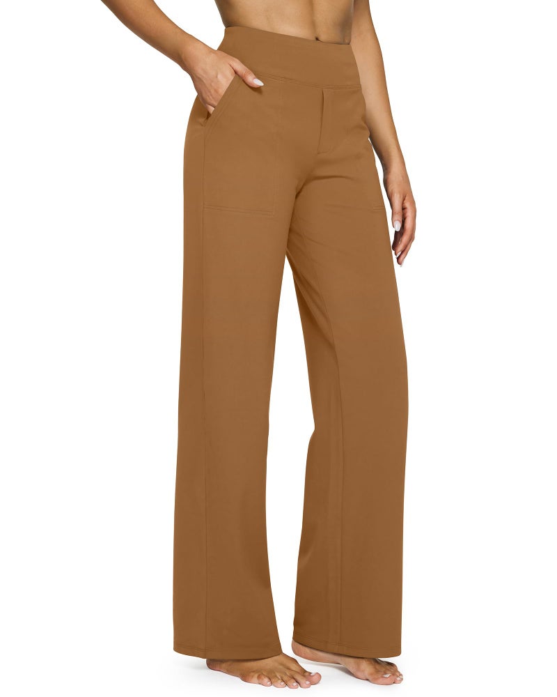 G4Free Petite Yoga Pants Soft Flatter Wide Leg Pants Loose MoistureWicking Palazzo Pants for Workout Daily WearCoca MochaXXLPetite - Image 2