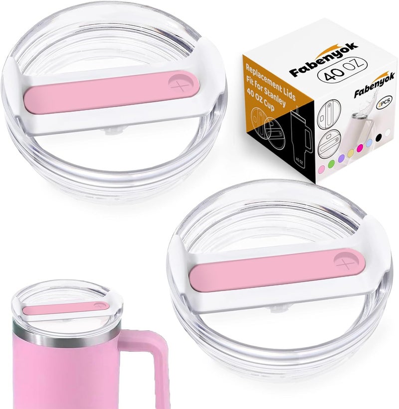 Fabenyok 40 OZ Tumbler Lid Replacement Fit for Stanley Cup, 2 Pack Clear Replacement Lids Fit for Stanley Travel Tumbler, Spill Proof Tumbler Covers for Stanley Cup Accessories (Clear - Pink) - Image 1