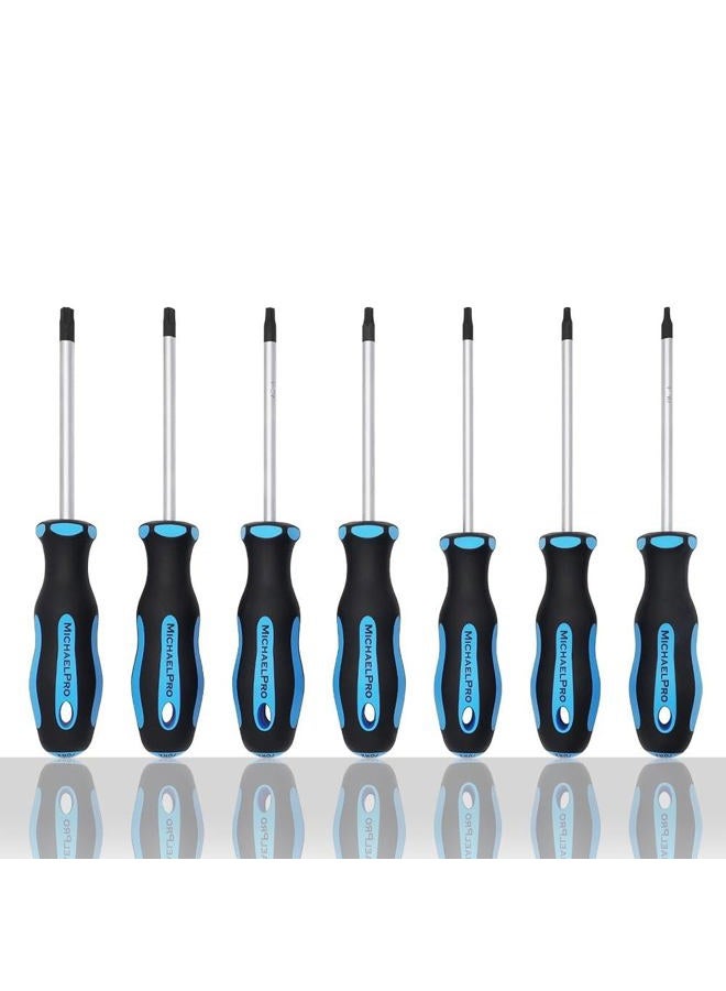 MichaelPro 7Pc Torx Screwdriver Set with Ergonomic Dual Material Grip Handle | T10, T15, T20, T25, T27, T30, T40, Magnetic Tips | MP002010 - Image 1