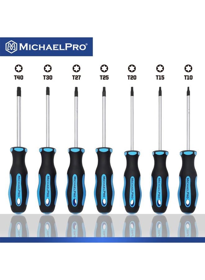 MichaelPro 7Pc Torx Screwdriver Set with Ergonomic Dual Material Grip Handle | T10, T15, T20, T25, T27, T30, T40, Magnetic Tips | MP002010 - Image 2