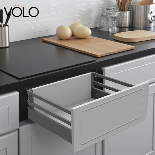 VOLO Soft Close Tandem Drawer Box for Modular Kitchen – Grey Double Gallery, Heavy Duty 50 Kg Weight Capacity, 8 Inch Height, 500mm Depth - Image 3