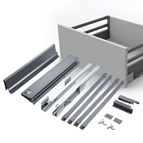 VOLO Soft Close Tandem Drawer Box for Modular Kitchen – Grey Double Gallery, Heavy Duty 50 Kg Weight Capacity, 8 Inch Height, 500mm Depth - Image 1