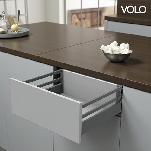 VOLO Soft Close Tandem Drawer Box for Modular Kitchen – Grey Double Gallery, Heavy Duty 50 Kg Weight Capacity, 8 Inch Height, 500mm Depth - Image 4