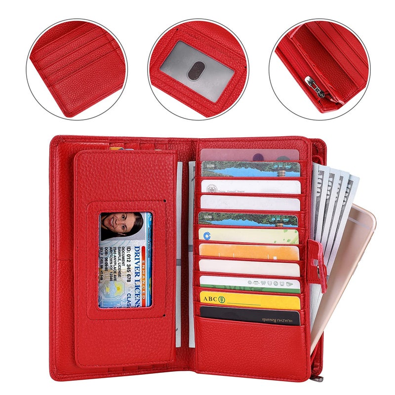 Itslife Womens Wallet,Large Capacity RFID Blocking Leather Wallets Credit Cards Organizer Ladies Wallet with Checkbook Holder (Red) - Image 5