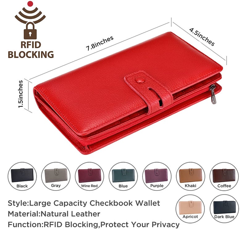Itslife Womens Wallet,Large Capacity RFID Blocking Leather Wallets Credit Cards Organizer Ladies Wallet with Checkbook Holder (Red) - Image 4