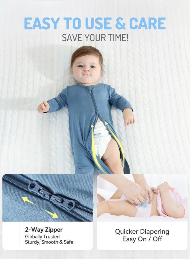 HAPIU Rayon from Bamboo Baby Footed Pajamas, 2 Way Zipper YKK, Footie for Baby Boy Girls, Newborn-24 Months, 2-Pack, Moonlight Blue&Dark Grey, 3-6 Months - Image 4
