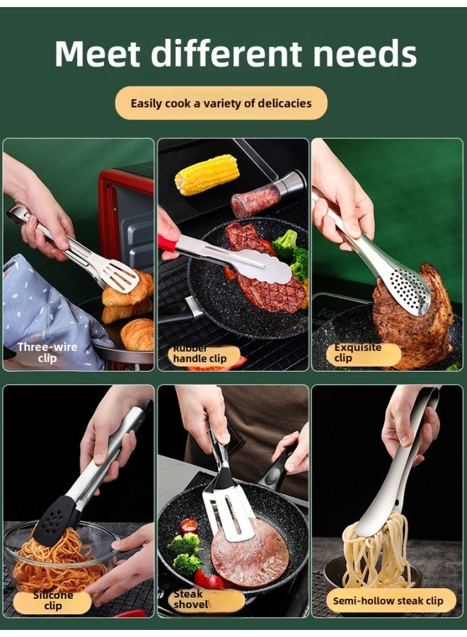 304 Stainless Steel Food Clip Kitchen Clip Special Barbecue Fried Steak Grilled Meat Hand Scratches Malatang Anti-scalding-Color:Large Japanese Clip  - Image 4